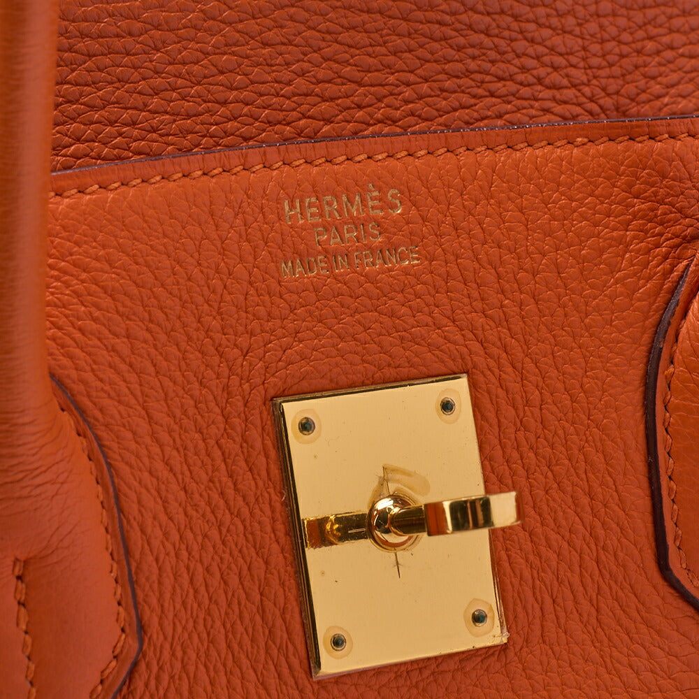 HERMES Birkin 35 Handbag Tryon Clément Leather Orange Gold-Tone Hardware Pre-Owned - Vintage La Charme