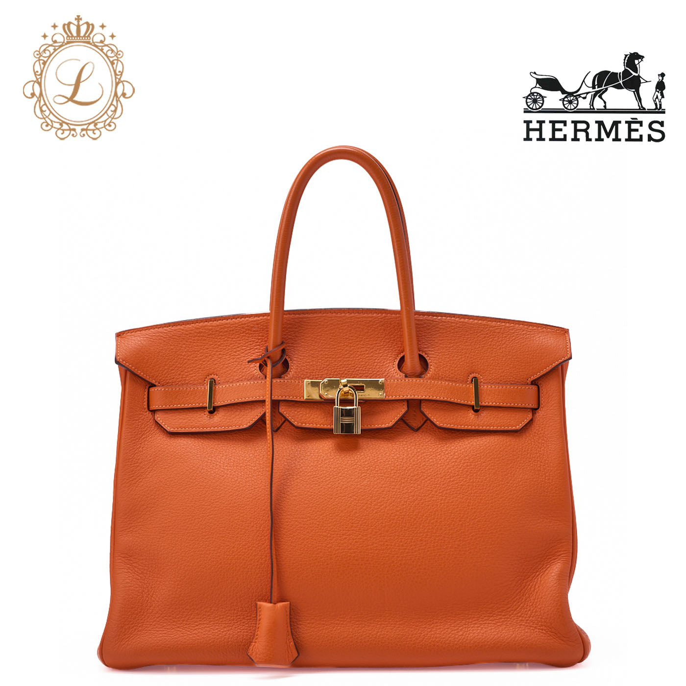 HERMES Birkin 35 Handbag Tryon Clément Leather Orange Gold-Tone Hardware Pre-Owned - Vintage La Charme