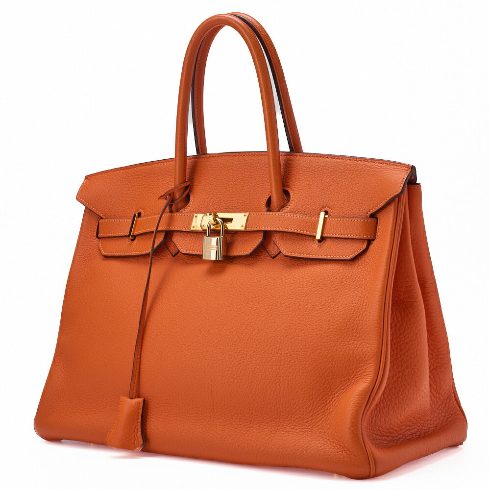 HERMES Birkin 35 Handbag Tryon Clément Leather Orange Gold-Tone Hardware Pre-Owned - Vintage La Charme