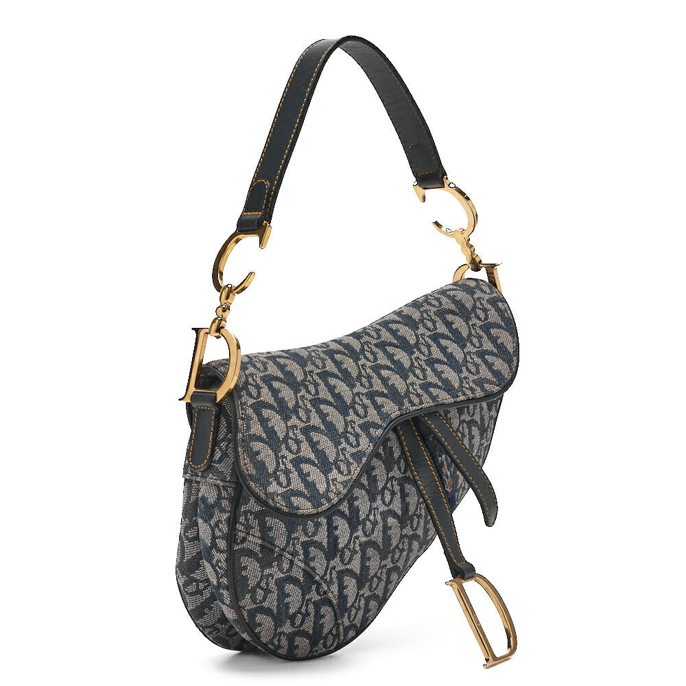 Dior Trotter Saddle Bag Canvas Leather Navy Gold-Tone Hardware Pre-Owned - Vintage La Charme