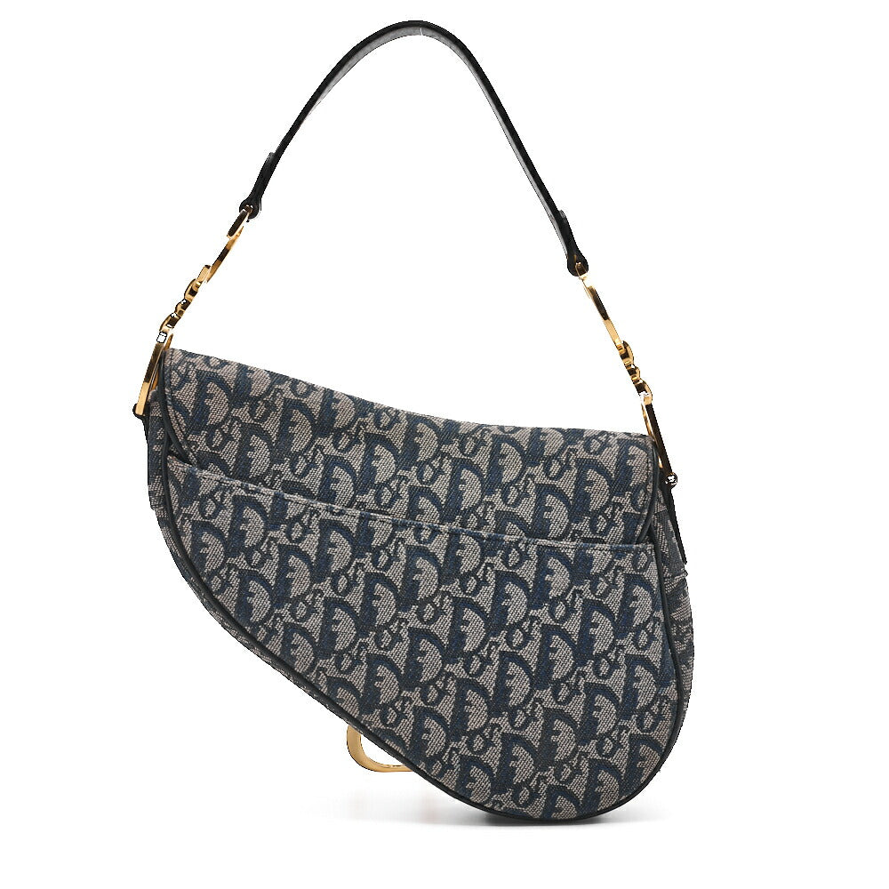Dior Trotter Saddle Bag Canvas Leather Navy Gold-Tone Hardware Pre-Owned - Vintage La Charme