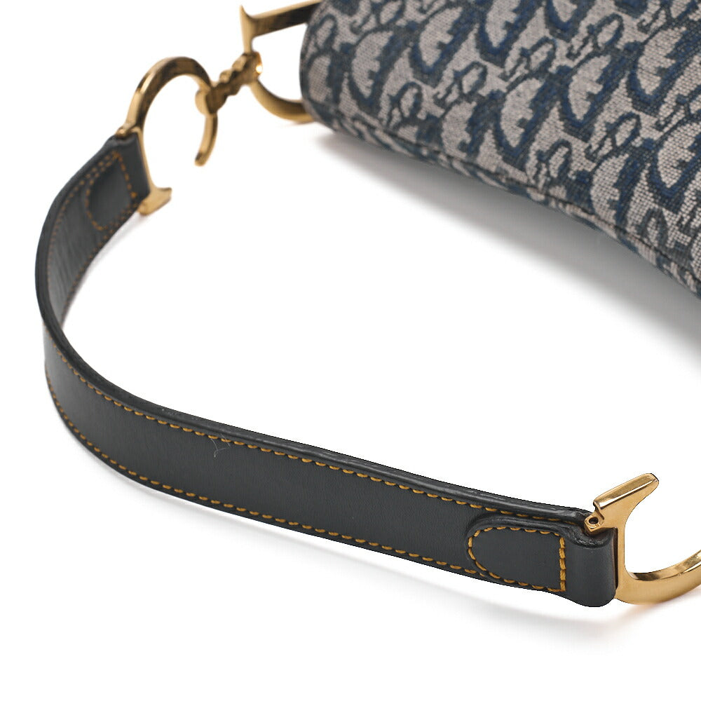 Dior Trotter Saddle Bag Canvas Leather Navy Gold-Tone Hardware Pre-Owned - Vintage La Charme