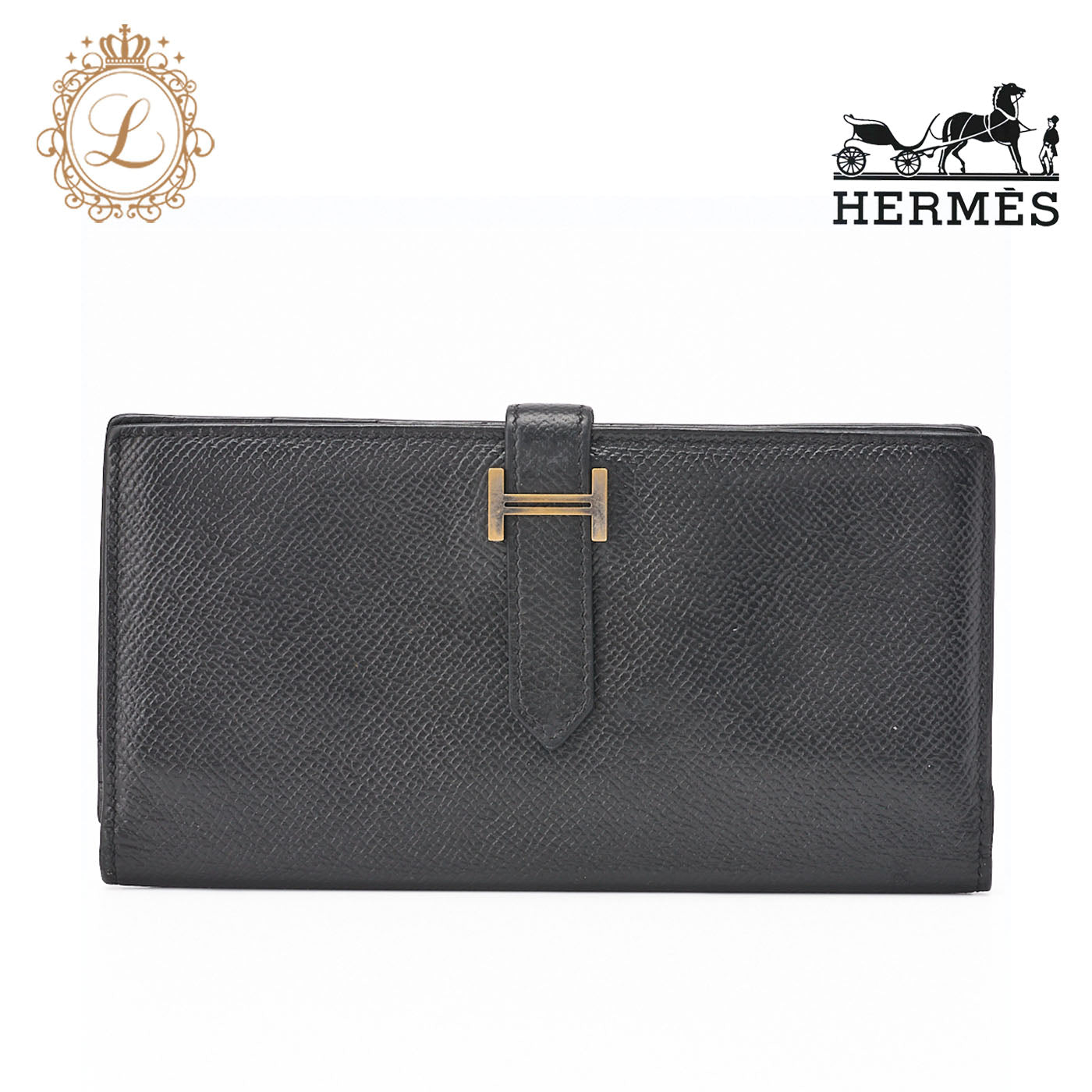 HERMES Bearn Soufflet Bi-fold Wallet Epson Leather Black Silver-Tone Hardware Pre-Owned - Vintage La Charme