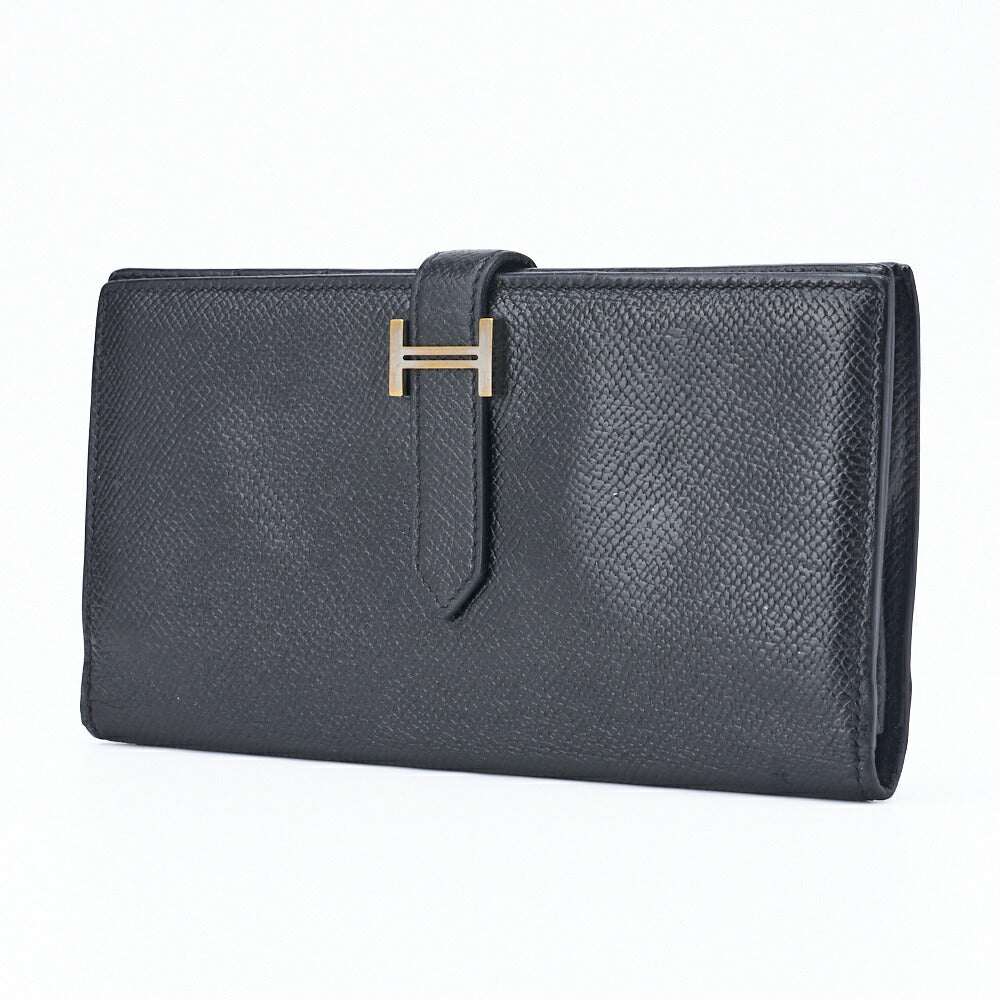 HERMES Bearn Soufflet Bi-fold Wallet Epson Leather Black Silver-Tone Hardware Pre-Owned - Vintage La Charme
