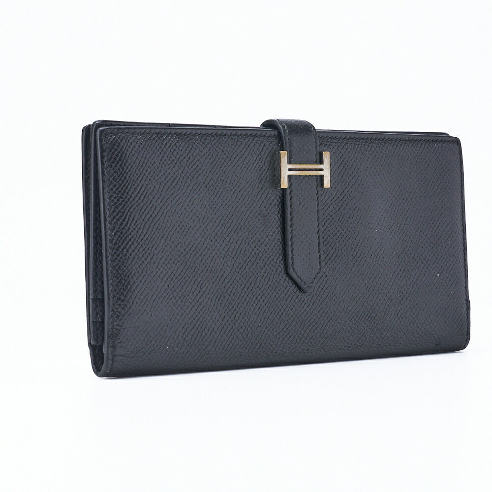 HERMES Bearn Soufflet Bi-fold Wallet Epson Leather Black Silver-Tone Hardware Pre-Owned - Vintage La Charme