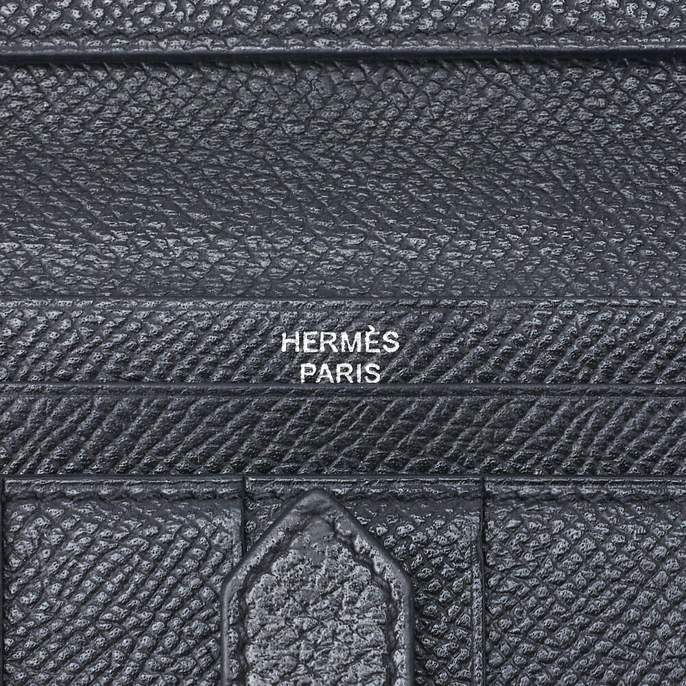 HERMES Bearn Soufflet Bi-fold Wallet Epson Leather Black Silver-Tone Hardware Pre-Owned - Vintage La Charme