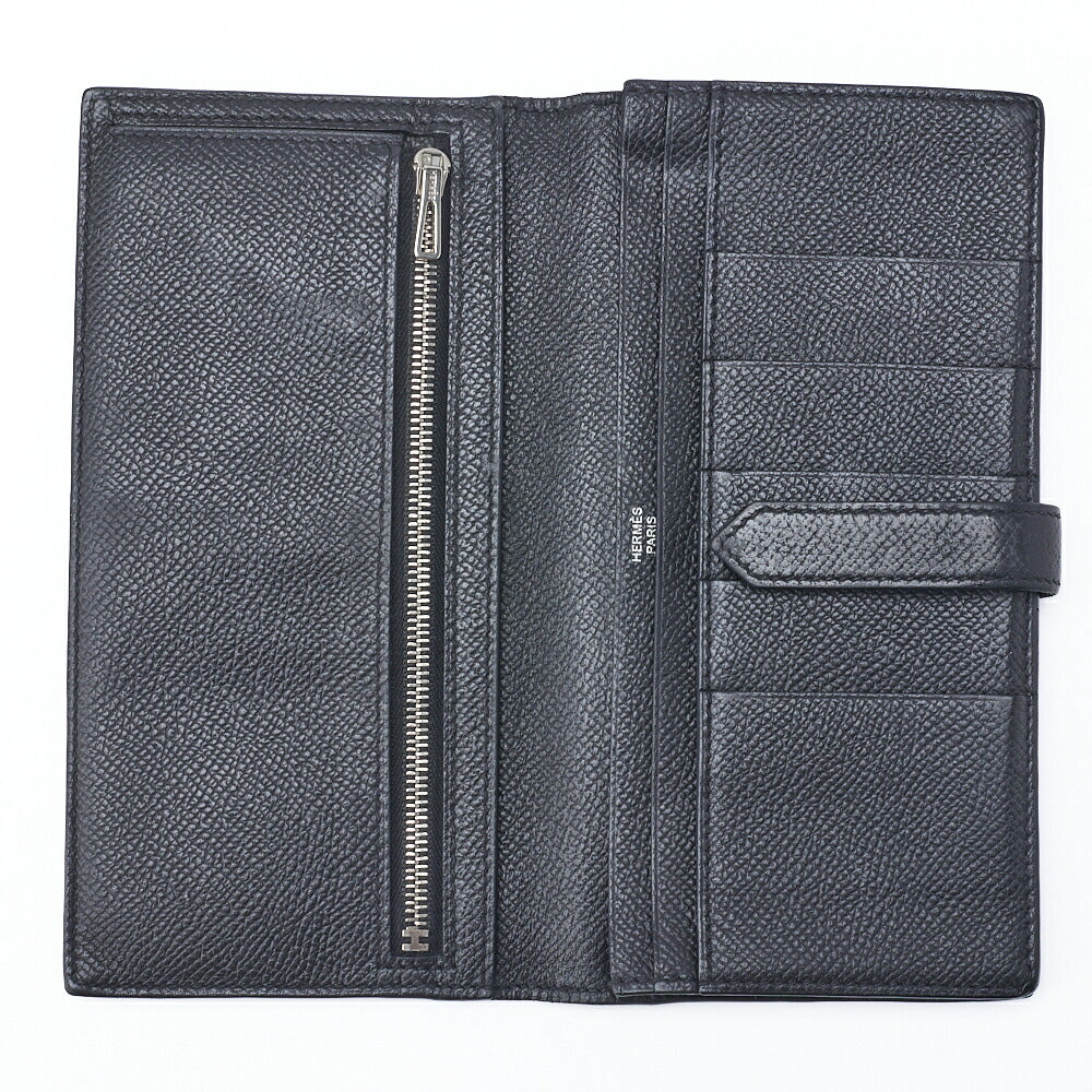 HERMES Bearn Soufflet Bi-fold Wallet Epson Leather Black Silver-Tone Hardware Pre-Owned - Vintage La Charme