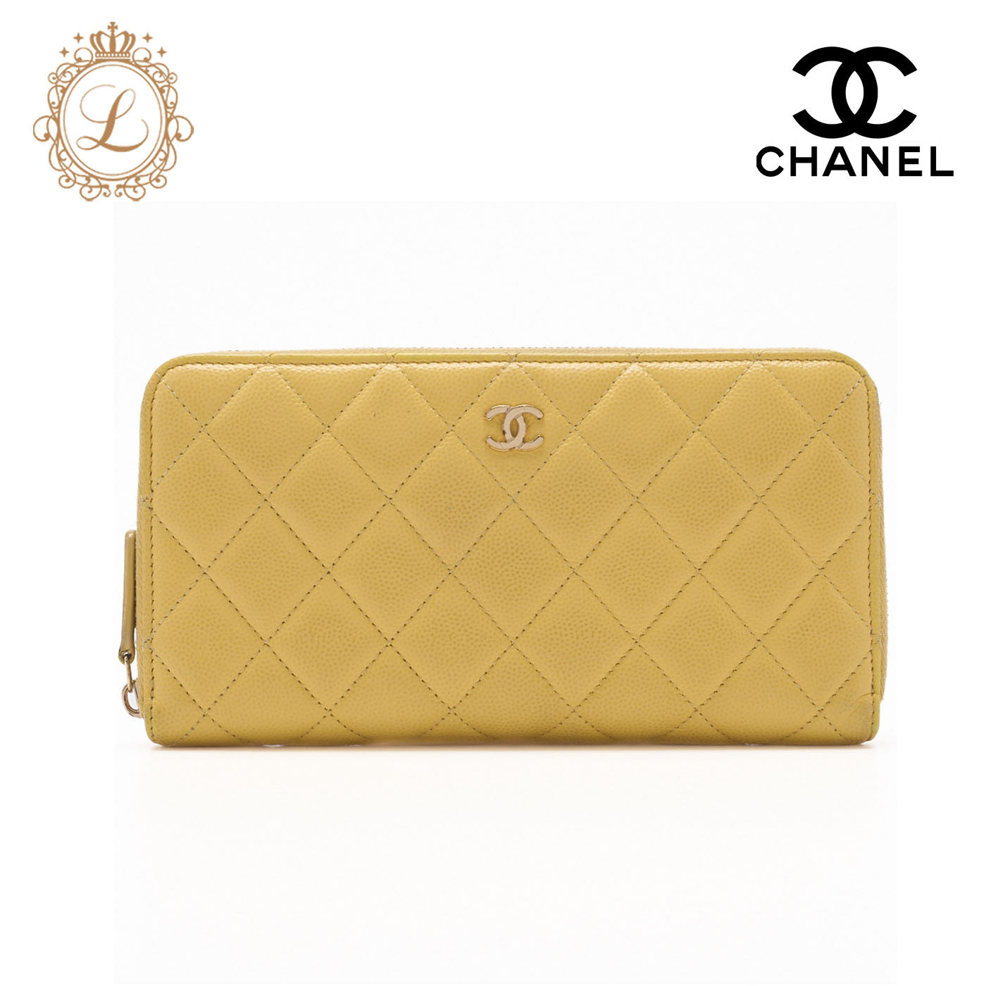 CHANEL Long Wallet, Matelasse, Caviar Skin, Yellow, Gold-Tone Hardware, Pre-Owned - Vintage La Charme