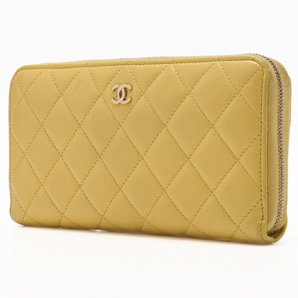 CHANEL Long Wallet, Matelasse, Caviar Skin, Yellow, Gold-Tone Hardware, Pre-Owned - Vintage La Charme