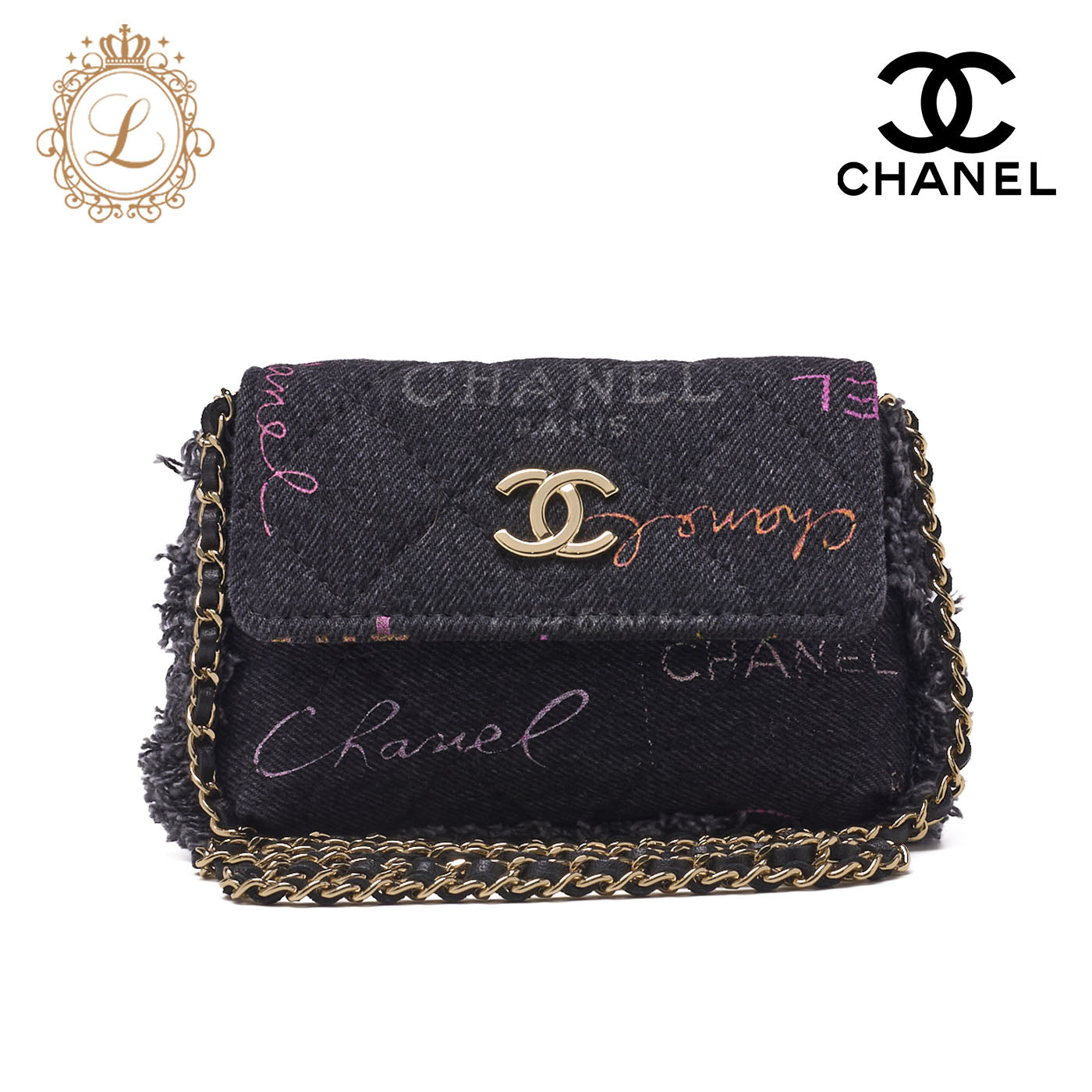 CHANEL Shoulder Bag Mini Matelasse Denim Black Gold-Tone Hardware Pre-Owned - Vintage La Charme