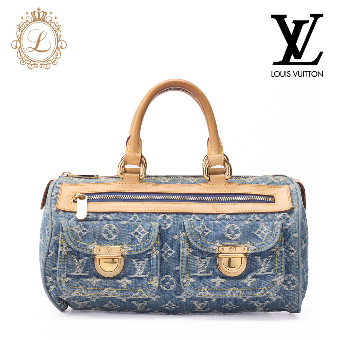 Louis Vuitton Shoulder Bag, Monogram Denim, Blue, Gold-Tone Hardware, Pre-Owned - Vintage La Charme