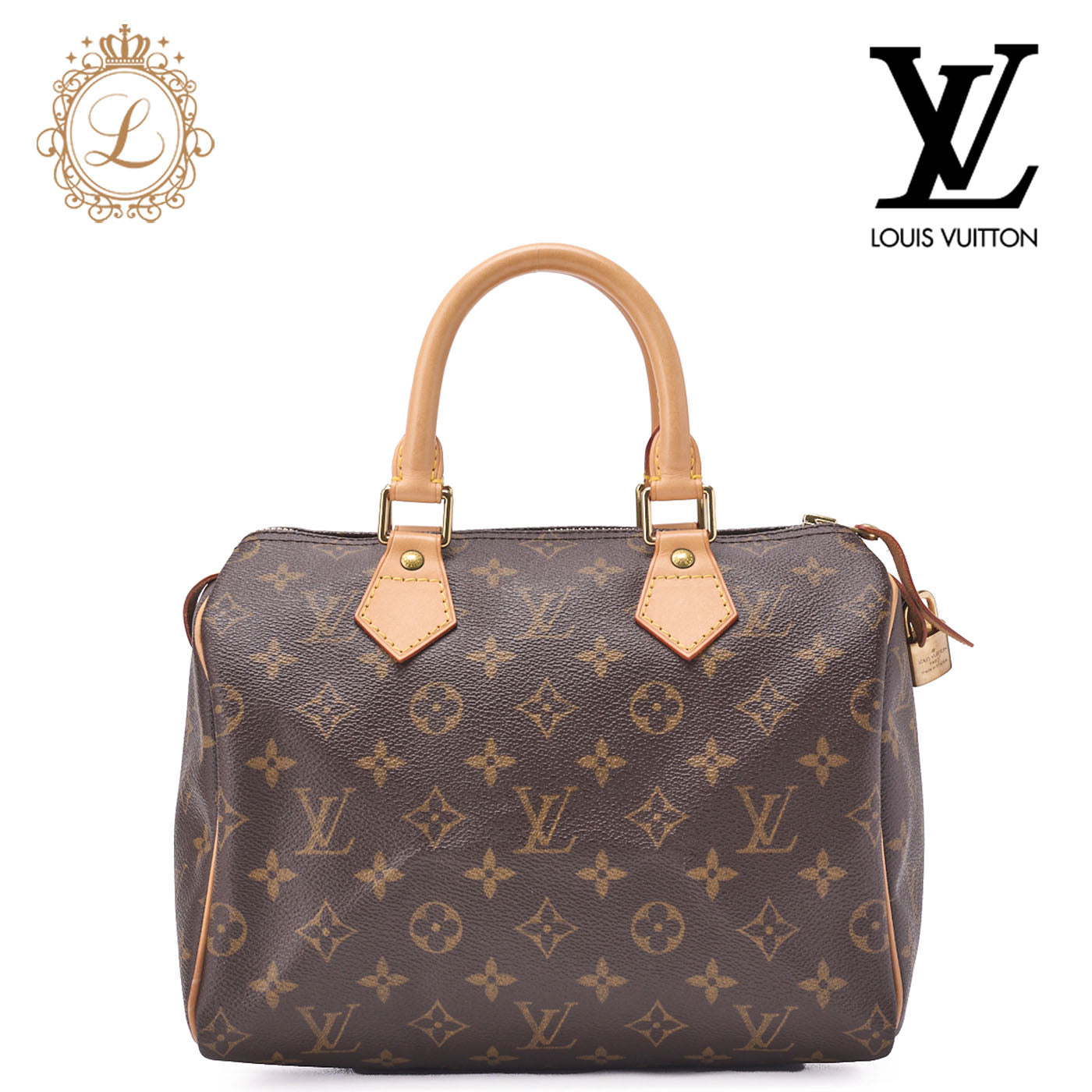 Louis Vuitton Shoulder Bag, Monogram Speedy 25, Canvas, Brown, Gold-Tone Hardware, Pre-Owned - Vintage La Charme