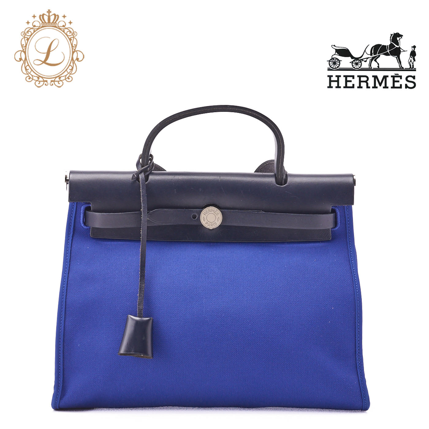 HERMES Ale Bag Zip PM 2WAY Handbag Calf Blue Silver-Tone Hardware Pre-Owned - Vintage La Charme