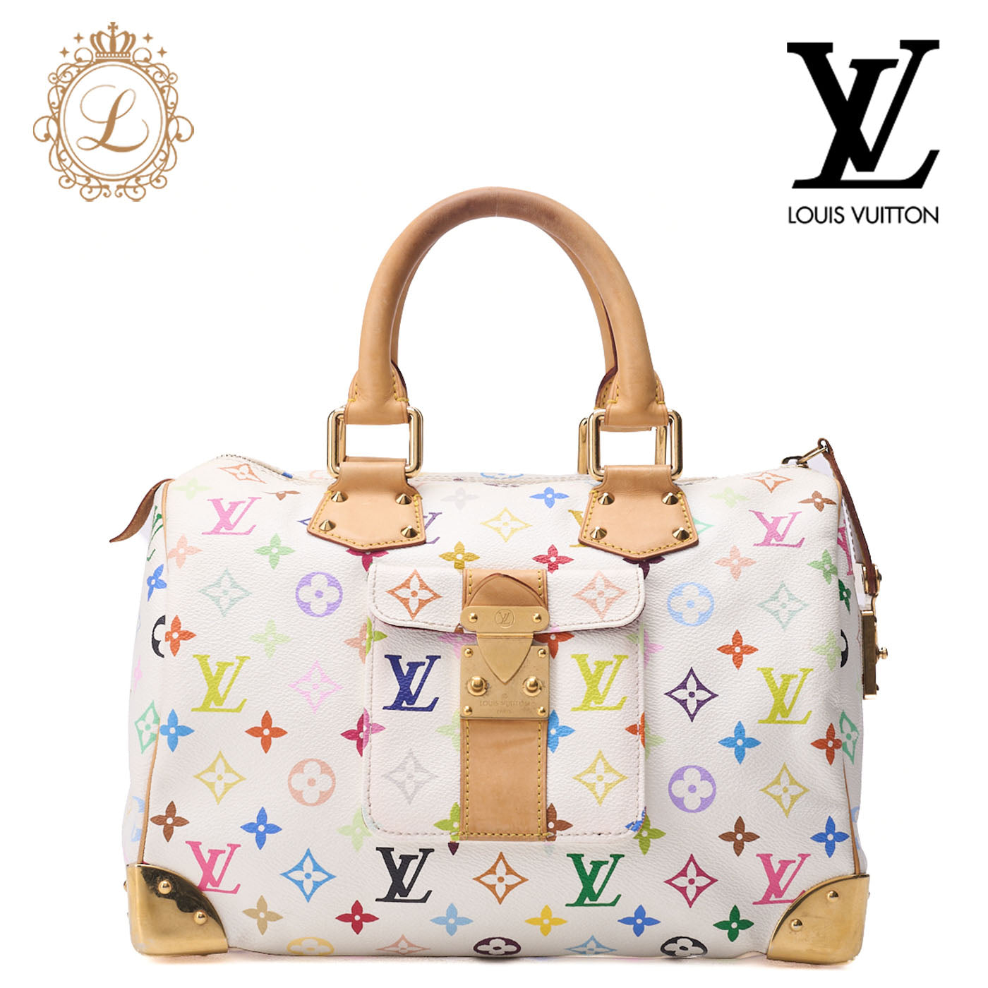 Louis Vuitton Shoulder Bag, Monogram Multicolor, Canvas, White, Gold-Tone Hardware, Pre-Owned - Vintage La Charme