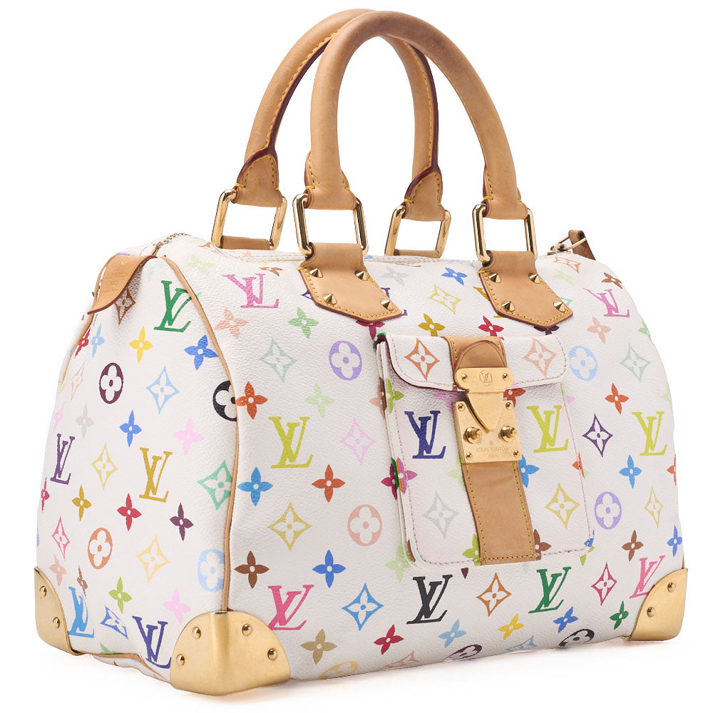 Louis Vuitton Shoulder Bag, Monogram Multicolor, Canvas, White, Gold-Tone Hardware, Pre-Owned - Vintage La Charme