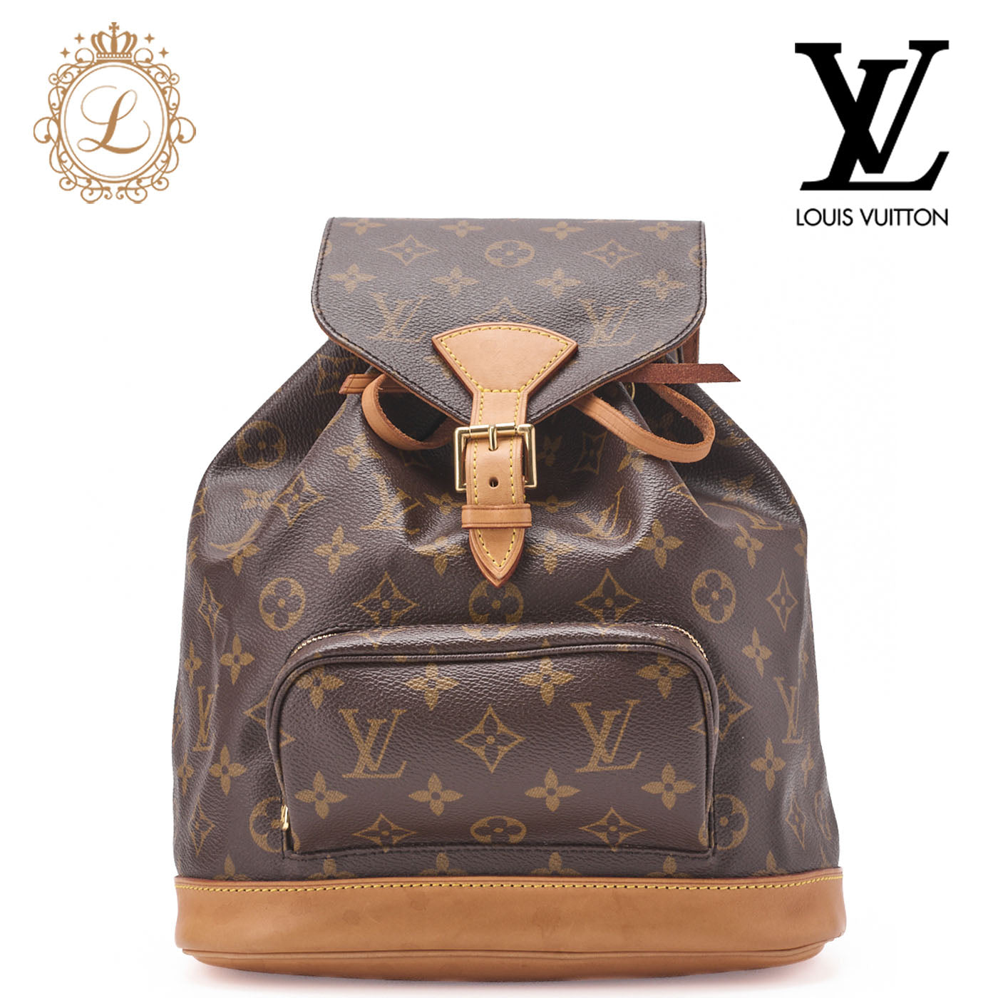 Louis Vuitton Shoulder Backpack Bag Monogram Canvas Brown Gold-Tone Hardware Pre-Owned - Vintage La Charme