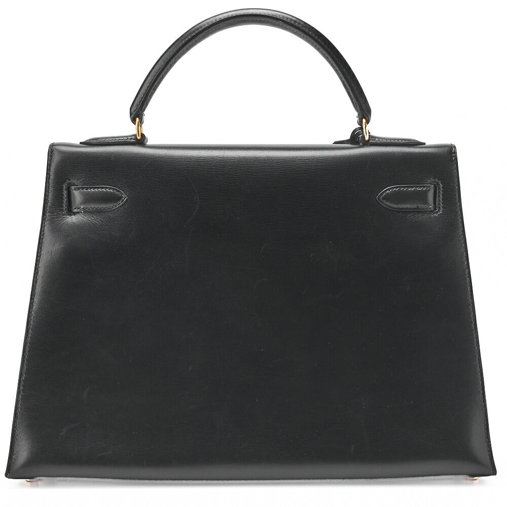HERMES Kelly 32 Handbag Box Calf Black Gold-Tone Hardware Pre-Owned - Vintage La Charme