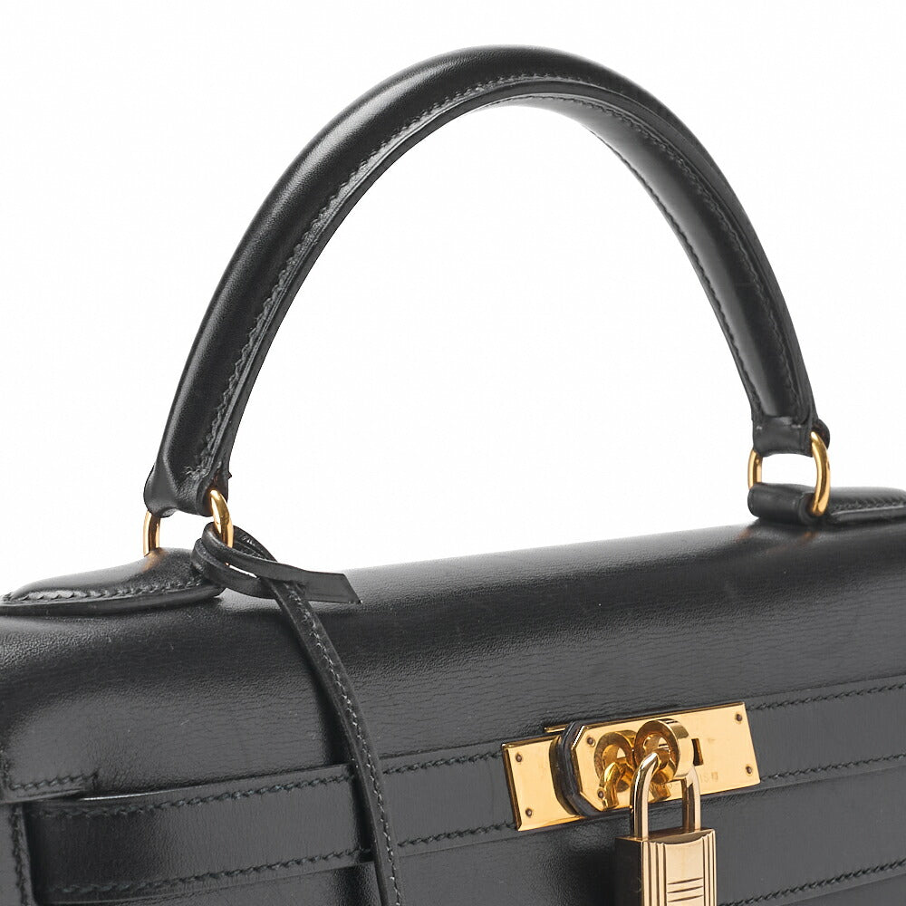 HERMES Kelly 32 Handbag Box Calf Black Gold-Tone Hardware Pre-Owned - Vintage La Charme