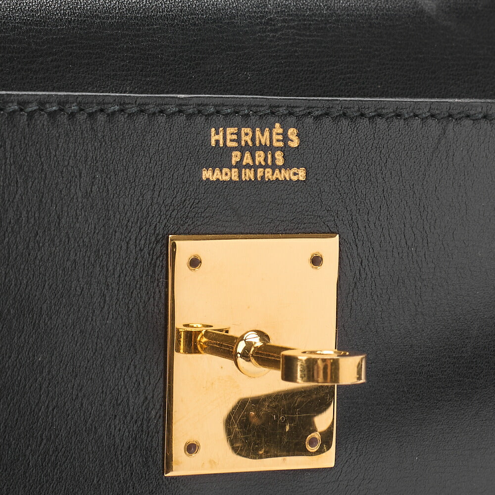 HERMES Kelly 32 Handbag Box Calf Black Gold-Tone Hardware Pre-Owned - Vintage La Charme