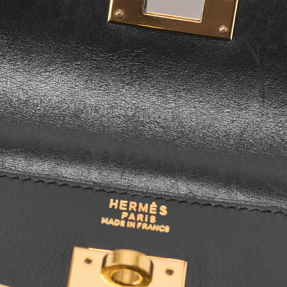 HERMES Kelly 32 Handbag Box Calf Black Gold-Tone Hardware Pre-Owned - Vintage La Charme