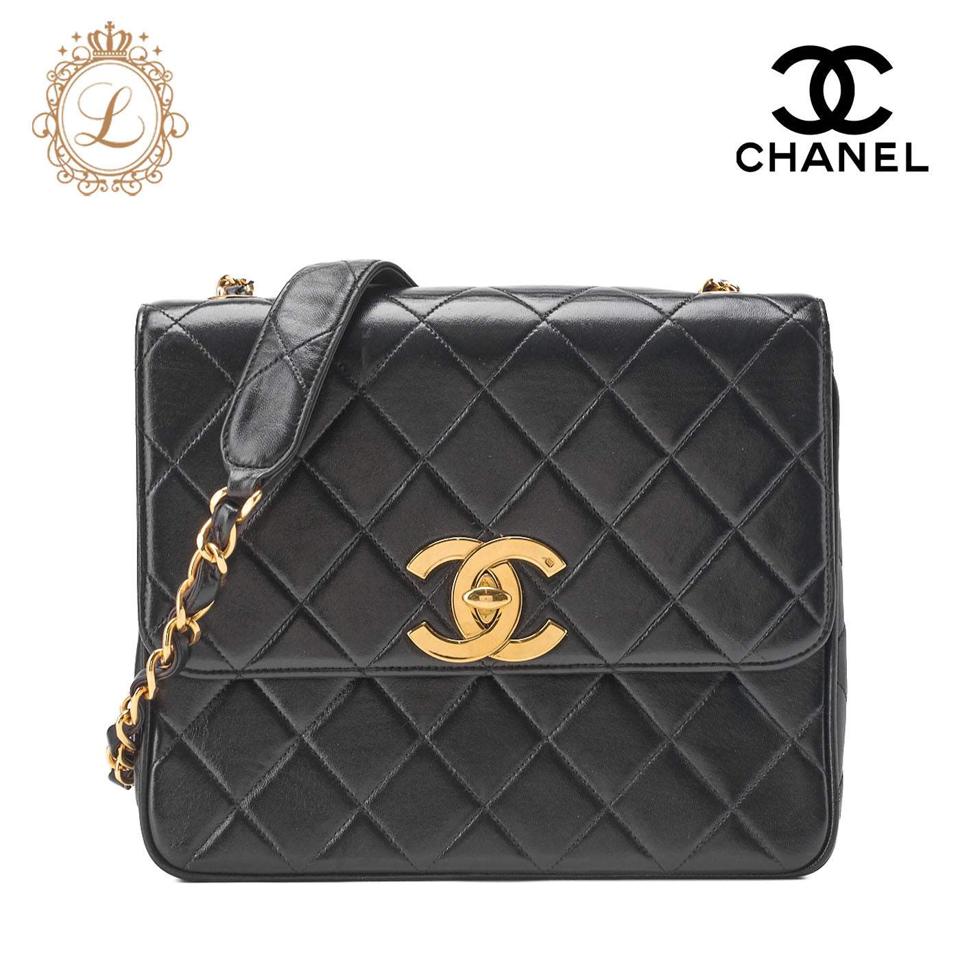 CHANEL Shoulder Bag, Deca Matelasse, Lambskin, Black, Gold-Tone Hardware, Pre-Owned - Vintage La Charme