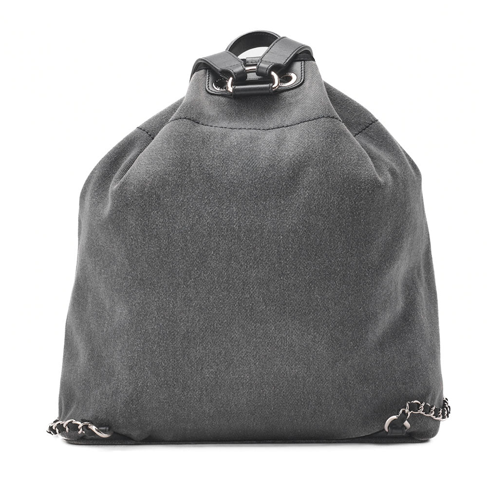 CHANEL Backpack Bag Deauville Drawstring Canvas Denim Gray Silver-Tone Hardware Pre-Owned - Vintage La Charme