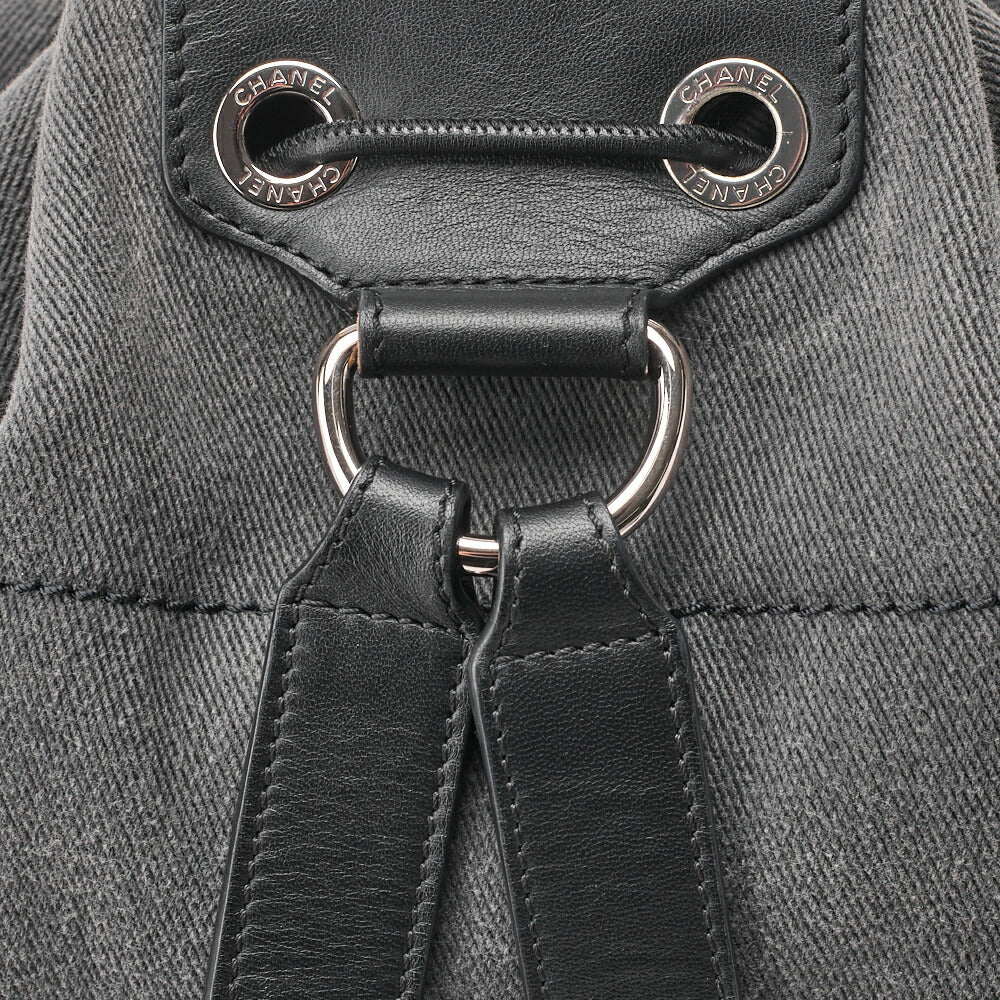 CHANEL Backpack Bag Deauville Drawstring Canvas Denim Gray Silver-Tone Hardware Pre-Owned - Vintage La Charme