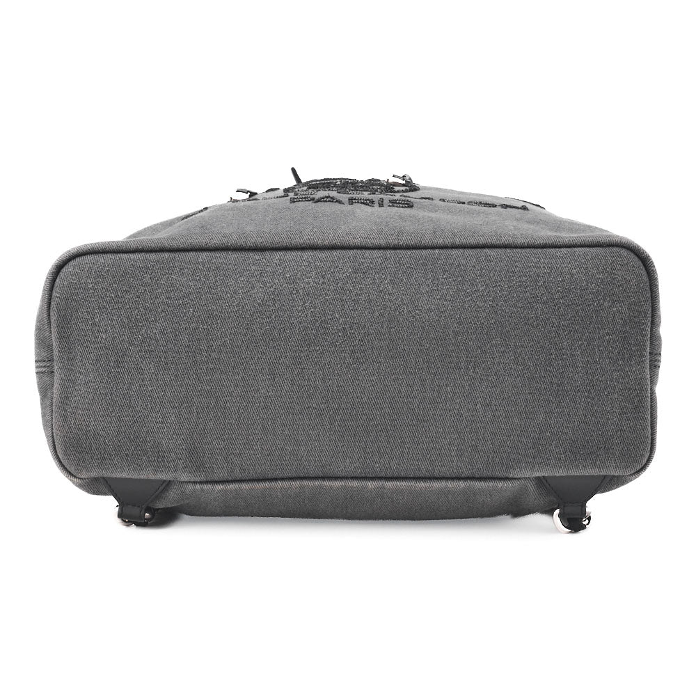 CHANEL Backpack Bag Deauville Drawstring Canvas Denim Gray Silver-Tone Hardware Pre-Owned - Vintage La Charme