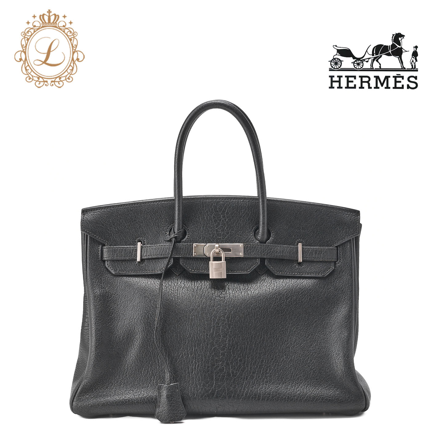HERMES Birkin 35 Handbag Chèvre Black Silver-Tone Hardware Pre-Owned - Vintage La Charme