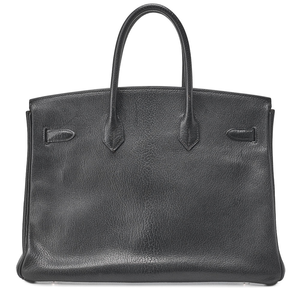 HERMES Birkin 35 Handbag Chèvre Black Silver-Tone Hardware Pre-Owned - Vintage La Charme