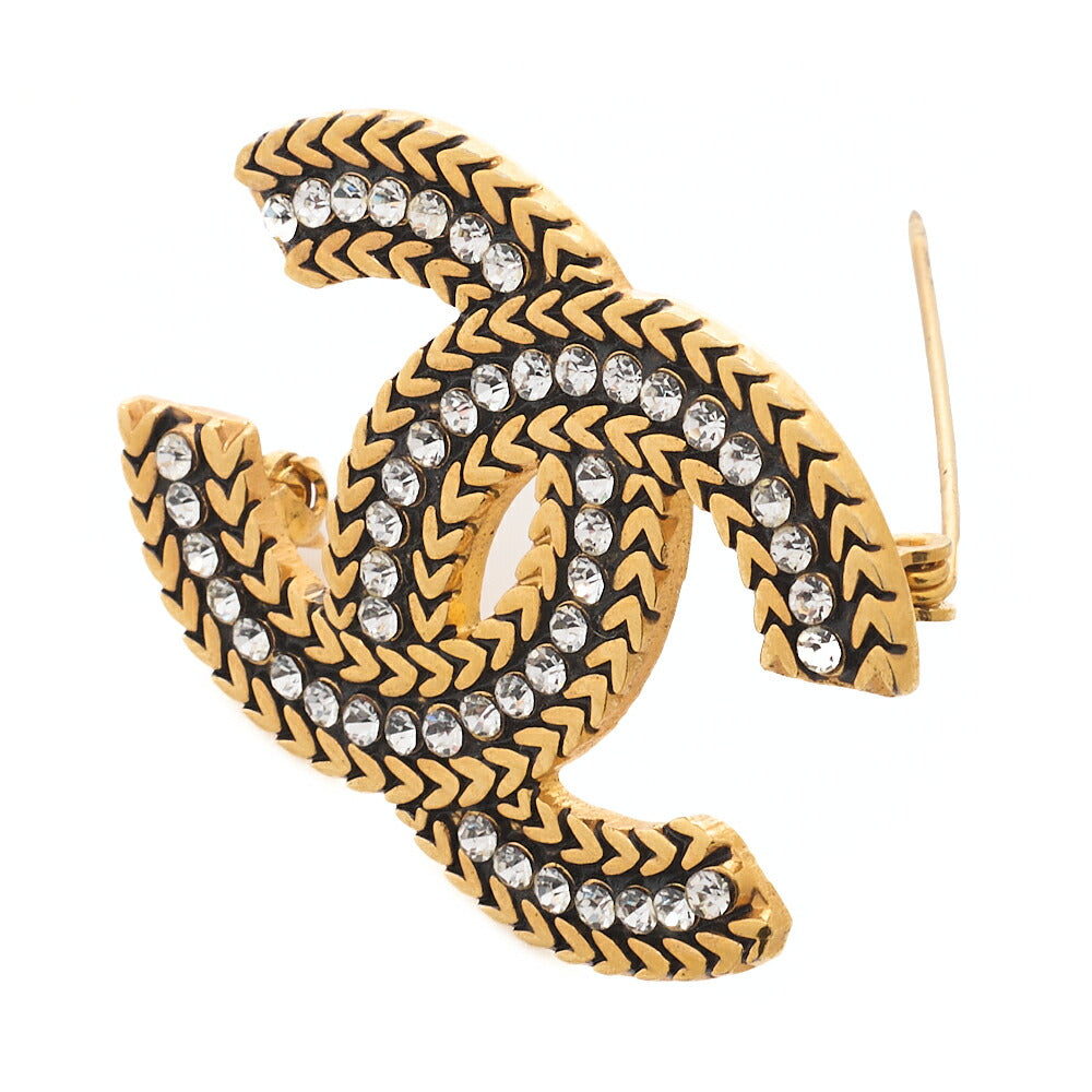 CHANEL Brooch Coco Mark Rhinestone Gold Plated Gold Tone Hardware Pre-Owned - Vintage La Charme