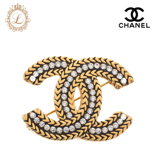 CHANEL Brooch Coco Mark Rhinestone Gold Plated Gold Tone Hardware Pre-Owned - Vintage La Charme