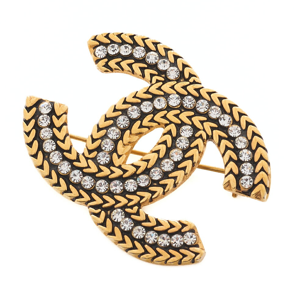 CHANEL Brooch Coco Mark Rhinestone Gold Plated Gold Tone Hardware Pre-Owned - Vintage La Charme