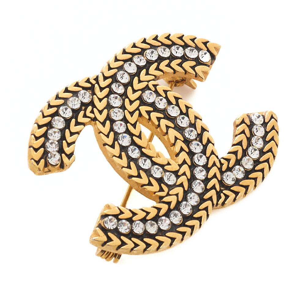 CHANEL Brooch Coco Mark Rhinestone Gold Plated Gold Tone Hardware Pre-Owned - Vintage La Charme