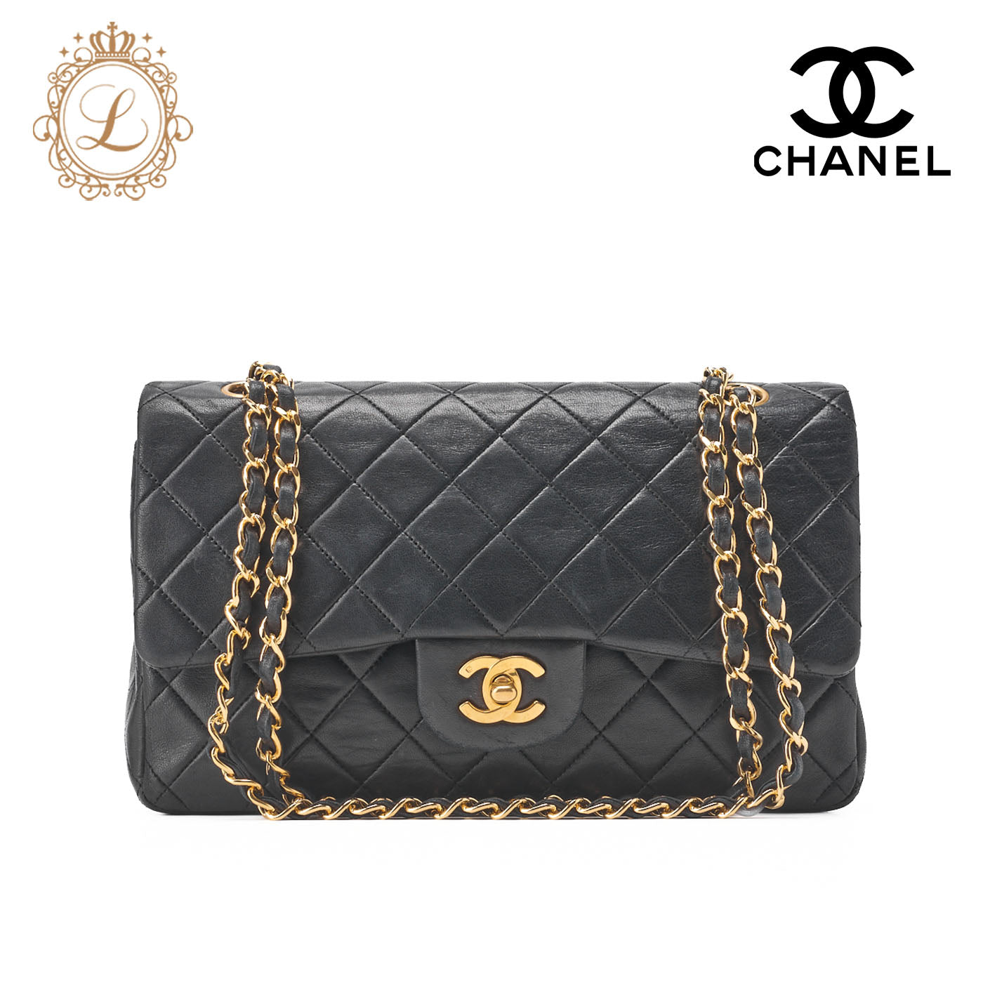CHANEL Shoulder Bag Matelasse Double Flap Lambskin Black Gold-Tone Hardware Pre-Owned - Vintage La Charme