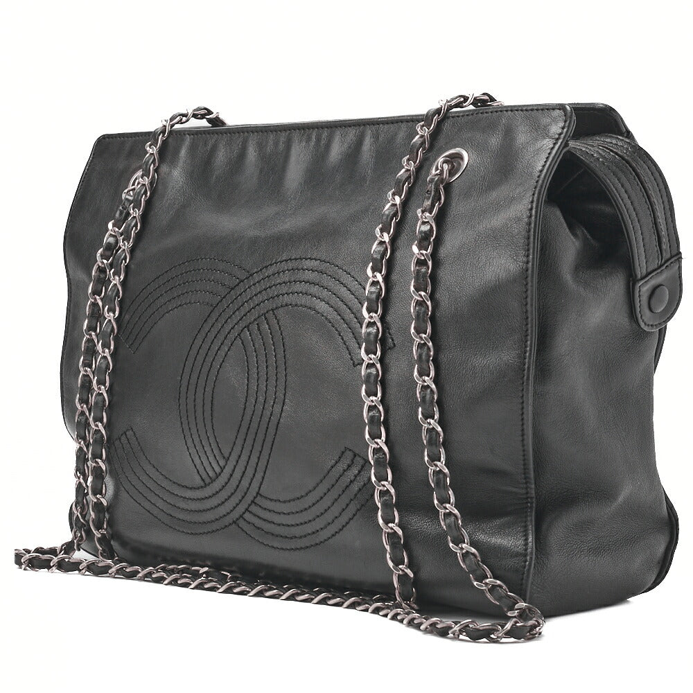 CHANEL Shoulder Tote Bag Coco Mark Double Chain Shoulder Lambskin Black Gold-Tone Hardware Pre-Owned - Vintage La Charme
