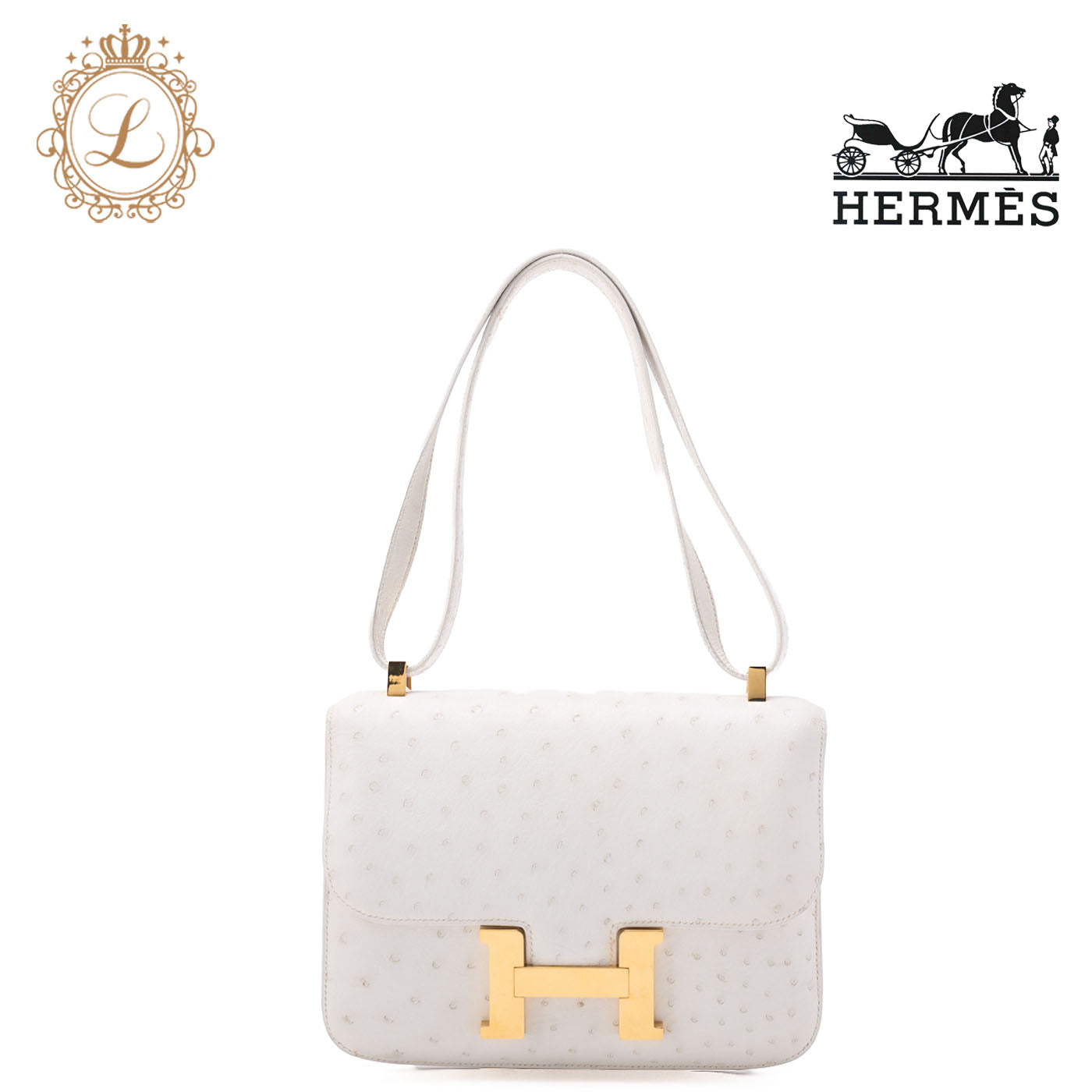 HERMES Constance 23 Shoulder Bag Ostrich White Gold-Tone Hardware Pre-Owned - Vintage La Charme