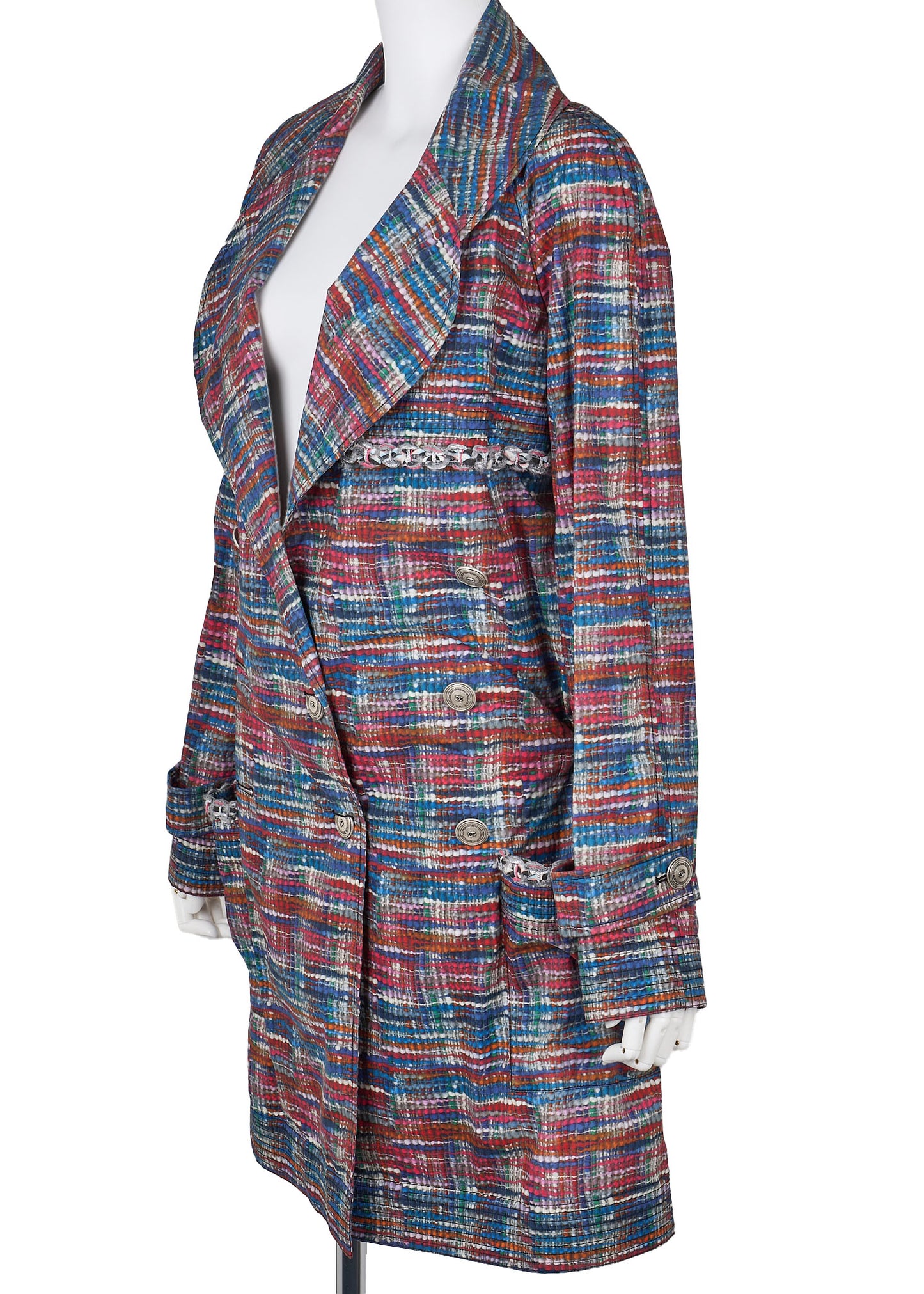 CHANEL Outerwear Jacket, Coco Button, Cotton Polyester Blend, Multicolor, Silver-Tone Hardware, Pre-Owned - Vintage La Charme