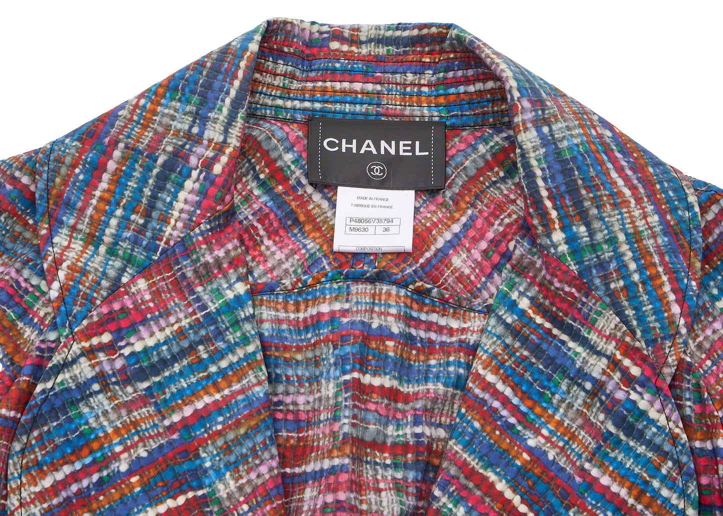 CHANEL Outerwear Jacket, Coco Button, Cotton Polyester Blend, Multicolor, Silver-Tone Hardware, Pre-Owned - Vintage La Charme