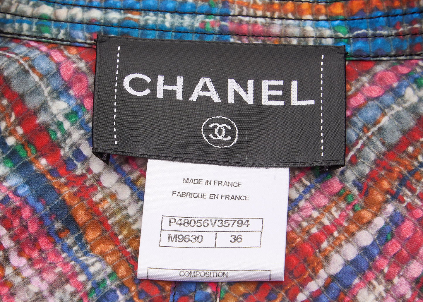 CHANEL Outerwear Jacket, Coco Button, Cotton Polyester Blend, Multicolor, Silver-Tone Hardware, Pre-Owned - Vintage La Charme