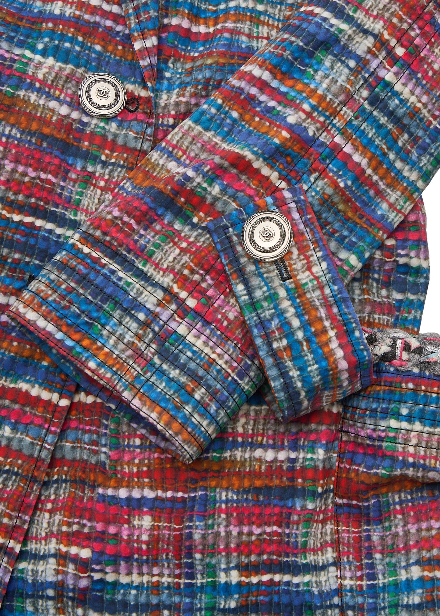 CHANEL Outerwear Jacket, Coco Button, Cotton Polyester Blend, Multicolor, Silver-Tone Hardware, Pre-Owned - Vintage La Charme