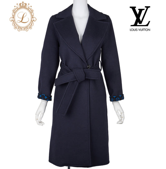 Louis Vuitton Gown Coat, Monogram, Wool Silk Blend, Navy, Silver-Tone Hardware, Pre-Owned - Vintage La Charme