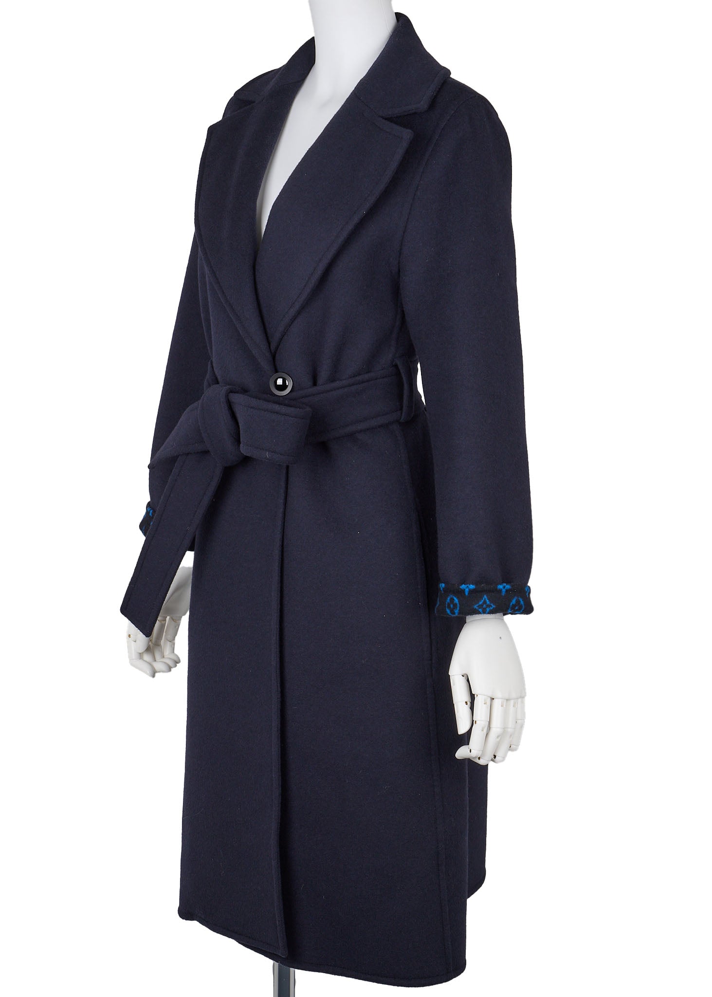 Louis Vuitton Gown Coat, Monogram, Wool Silk Blend, Navy, Silver-Tone Hardware, Pre-Owned - Vintage La Charme