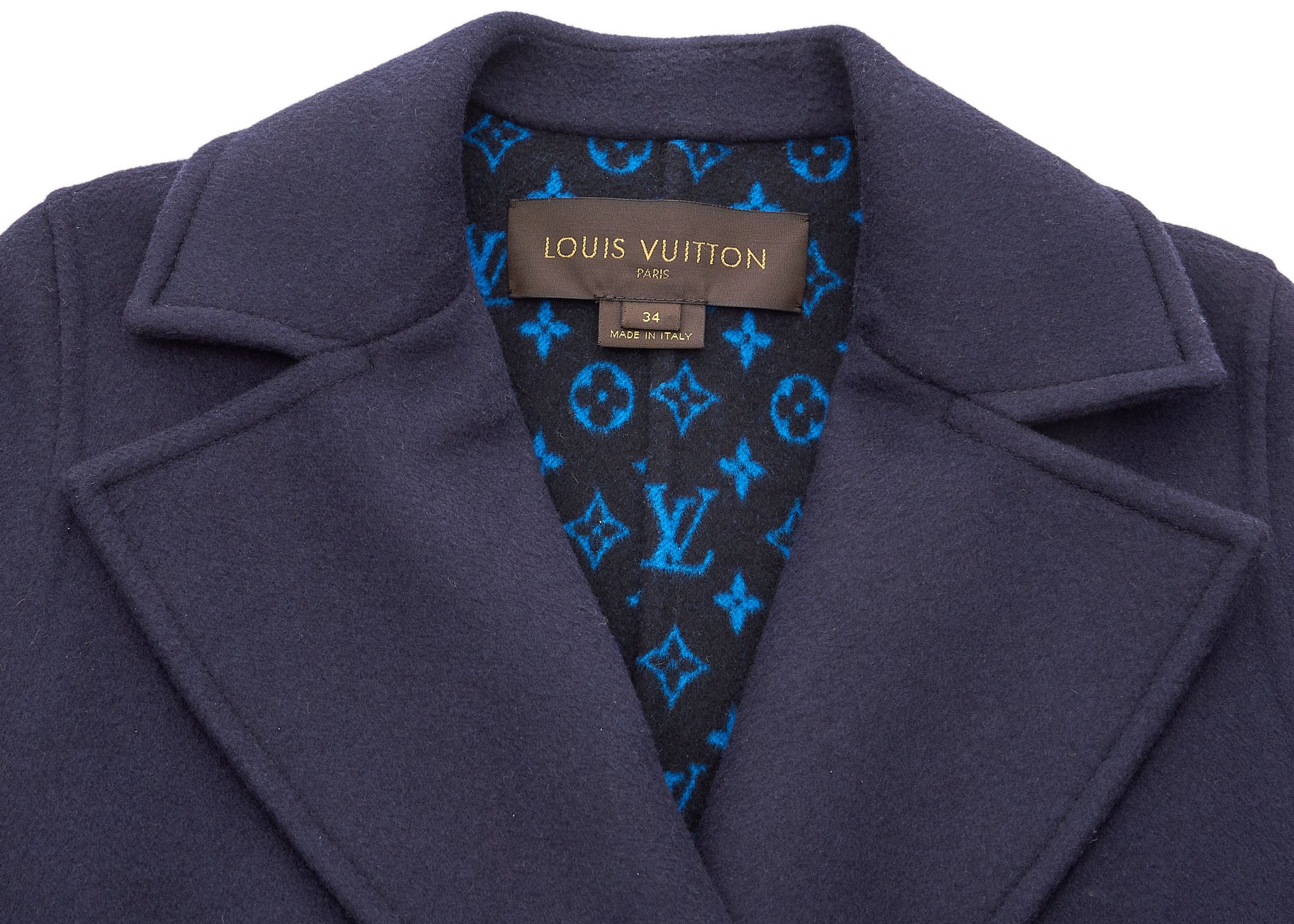 Louis Vuitton Gown Coat, Monogram, Wool Silk Blend, Navy, Silver-Tone Hardware, Pre-Owned - Vintage La Charme