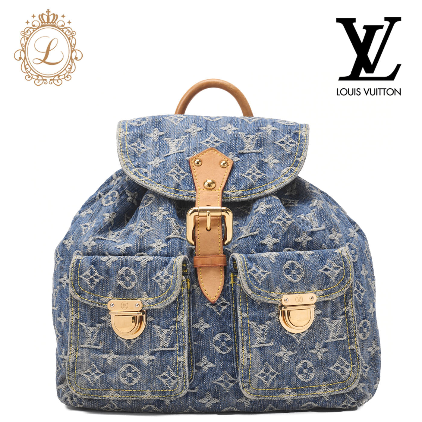 Louis Vuitton Shoulder Backpack Bag Monogram Denim Blue Gold-Tone Hardware Pre-Owned - Vintage La Charme