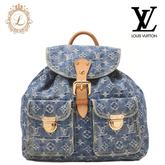 Louis Vuitton Shoulder Backpack Bag Monogram Denim Blue Gold-Tone Hardware Pre-Owned - Vintage La Charme