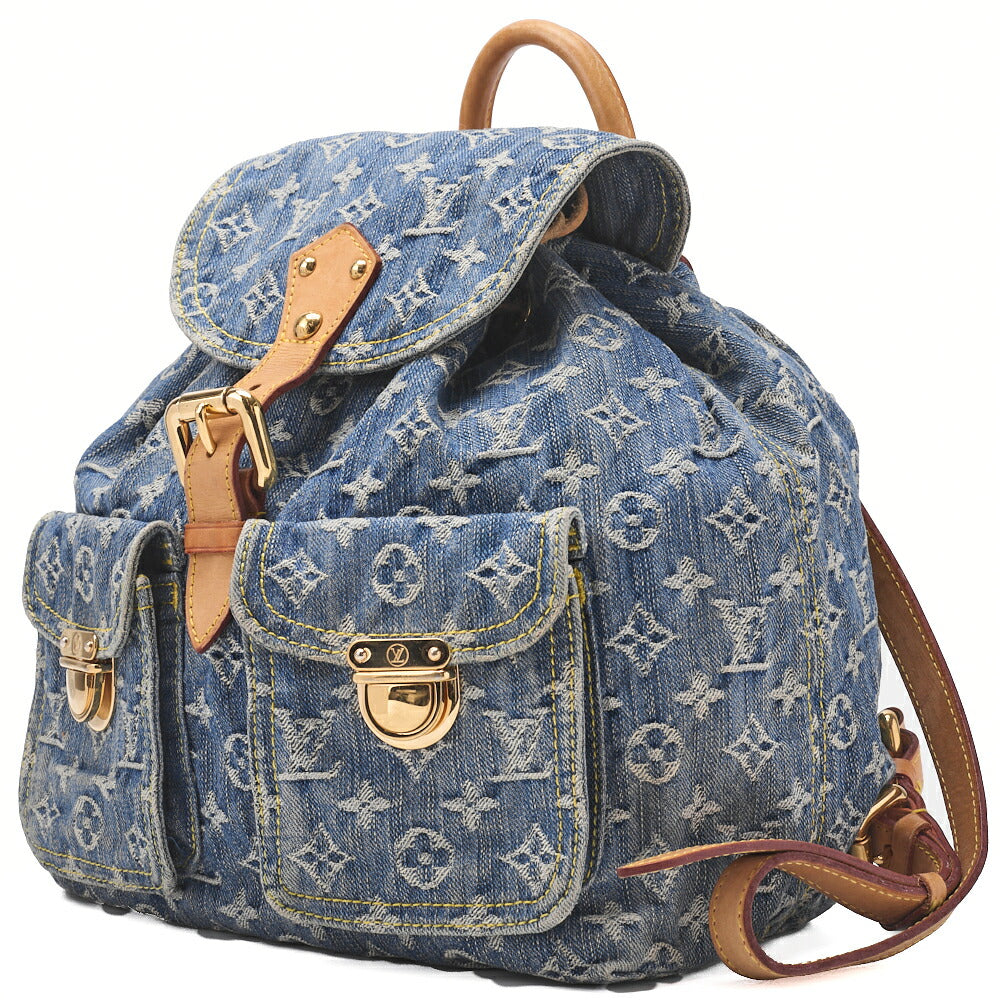 Louis Vuitton Shoulder Backpack Bag Monogram Denim Blue Gold-Tone Hardware Pre-Owned - Vintage La Charme