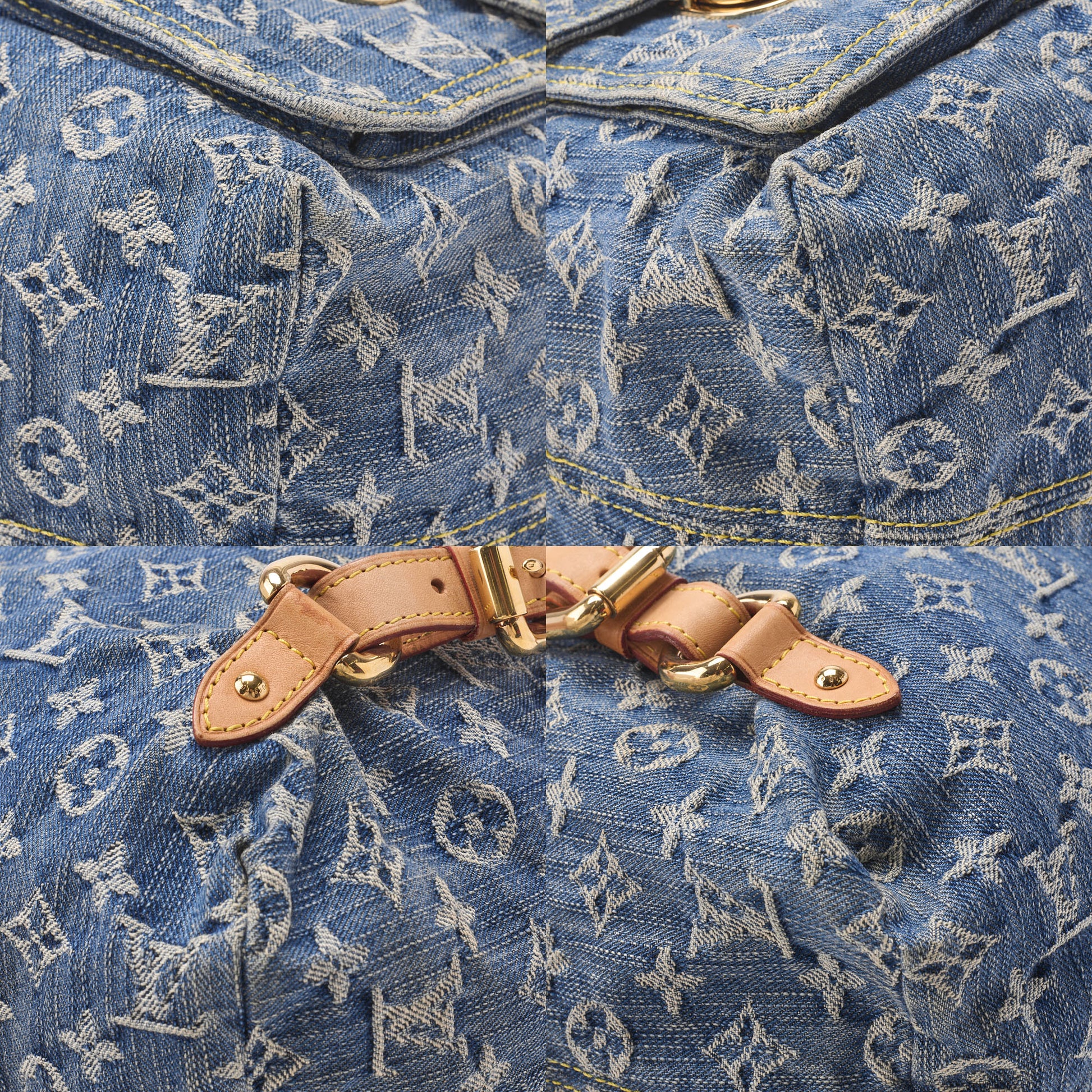 Louis Vuitton Shoulder Backpack Bag Monogram Denim Blue Gold-Tone Hardware Pre-Owned - Vintage La Charme