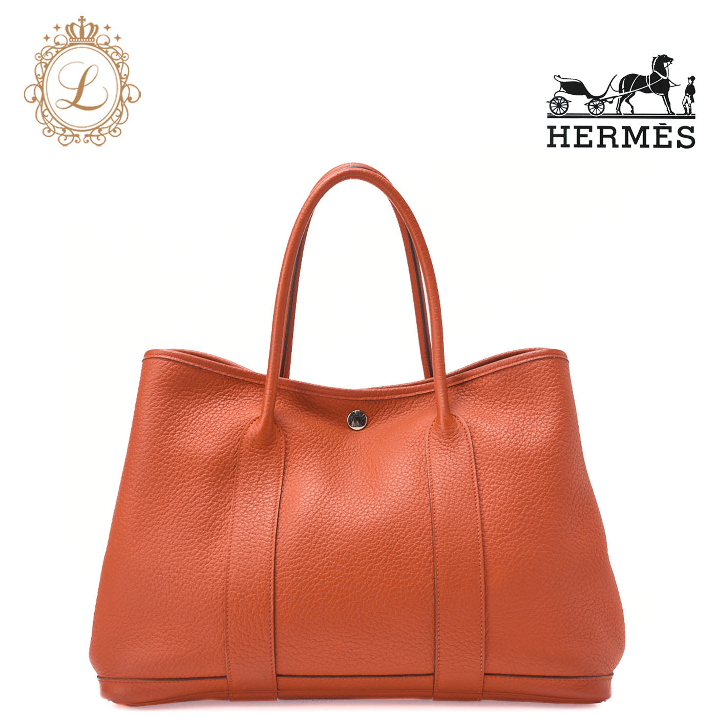 HERMES Garden Party PM Handbag, Shoulder Bag, Negonda, Capucine, Silver Metal Fittings, Pre-Owned - Vintage La Charme