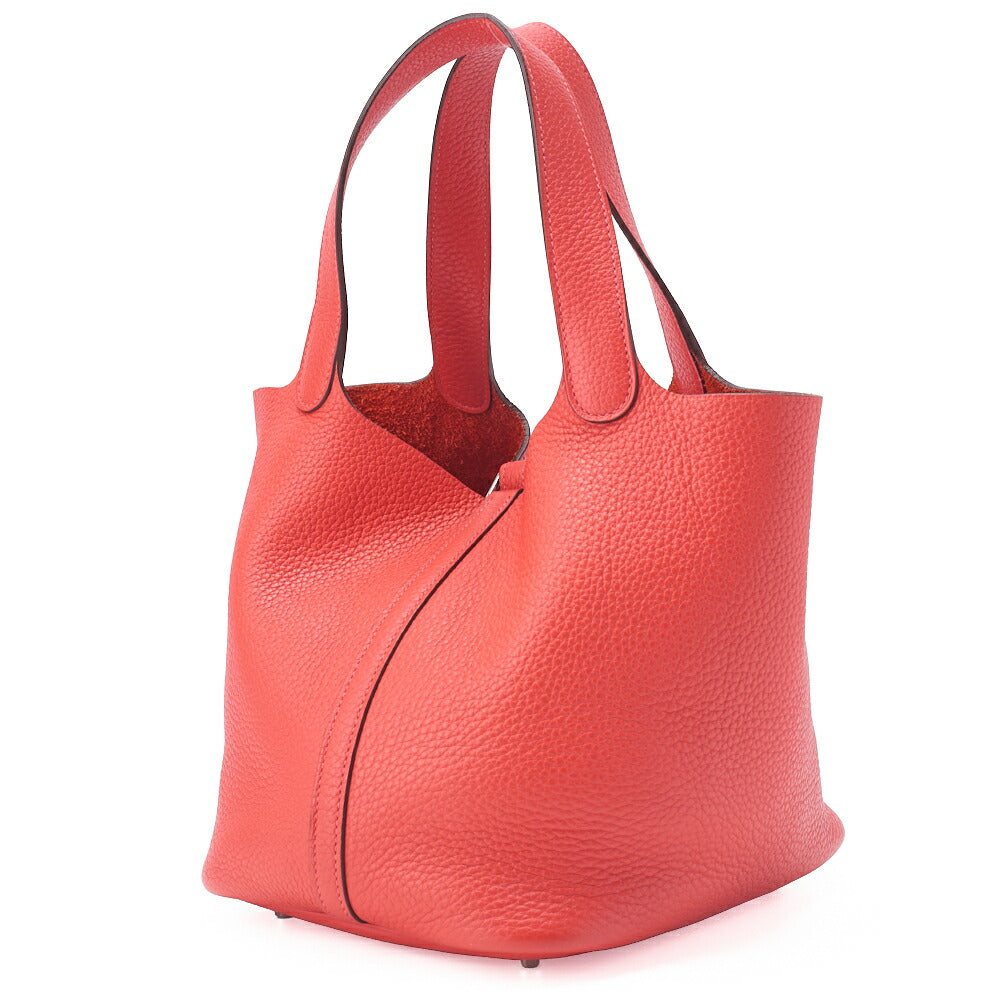 HERMES Picotin Rock MM Handbag, Tryon Clemence, Rouge Pivoine, Silver-Tone Hardware, Pre-Owned - Vintage La Charme